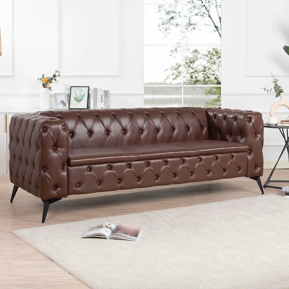 Square Arm Removable Cushion 3 Seater Sofa | 2 Pieces | Iron | Living Room