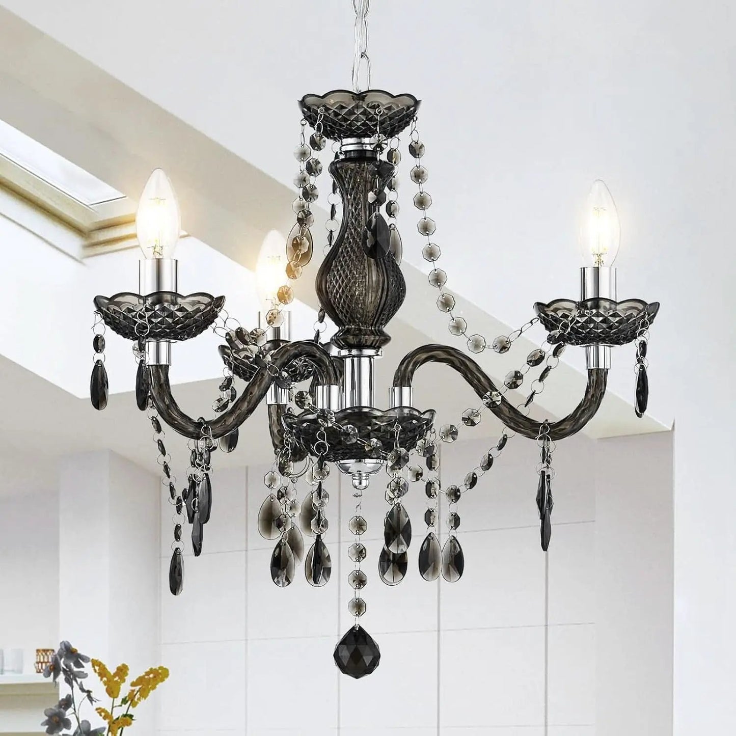 Black Small Crystal Chandelier Dimmable 3 Light Pendant from PriceLows™