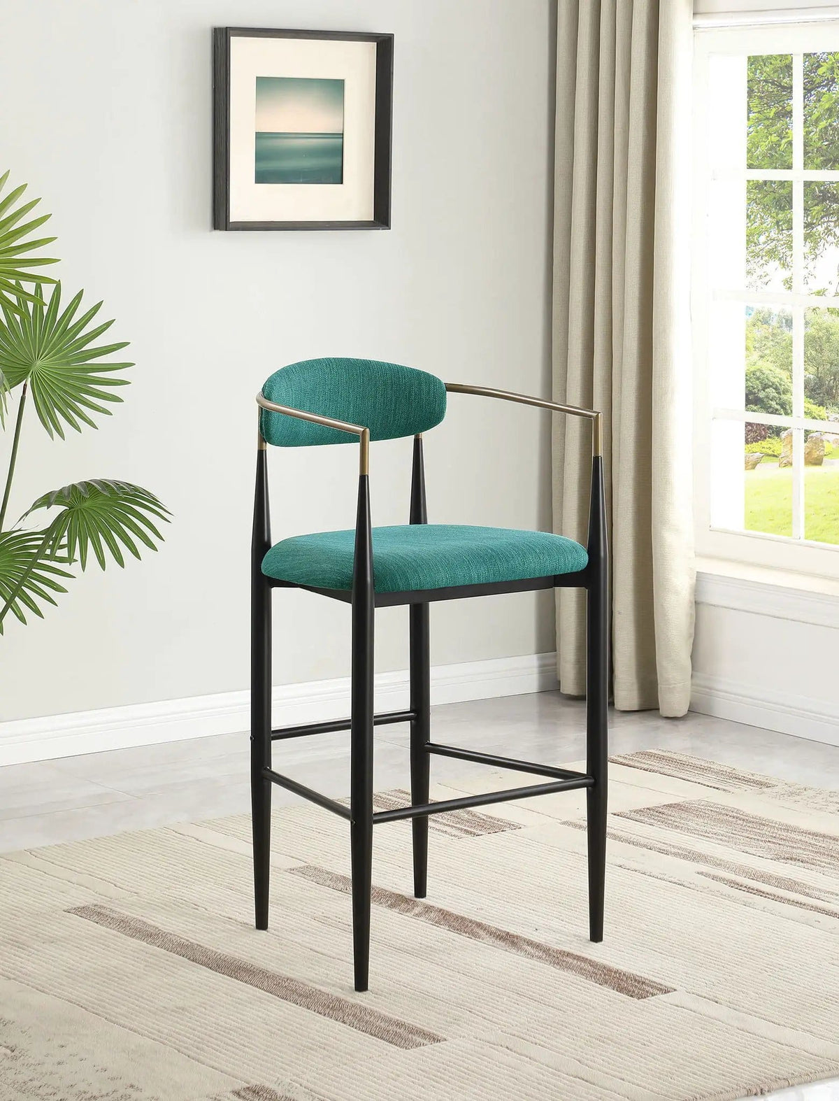 Tina Fabric Upholstered Bar Chair Green (Set of 2) Bar Height (28"-30") | 22.5 x 21.25 x 41.75 in | Linen & Fabric | Home