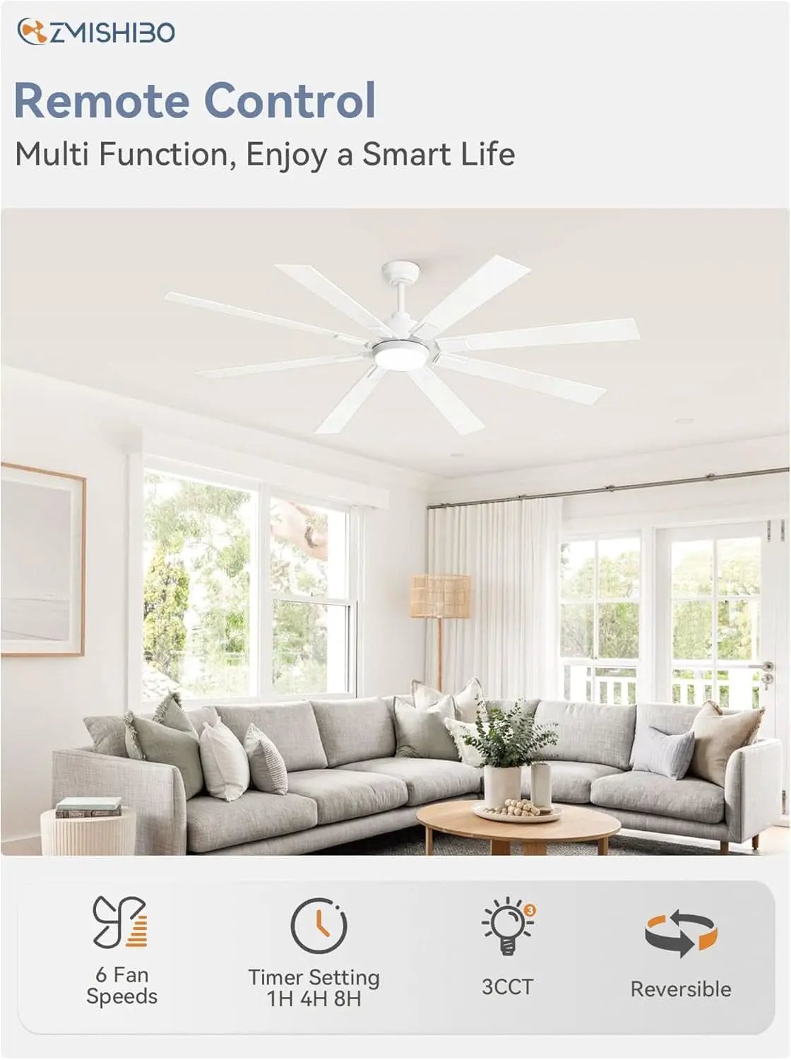 72 Inch White Ceiling Fan With Lights And Remote DC Motor from PriceLows™