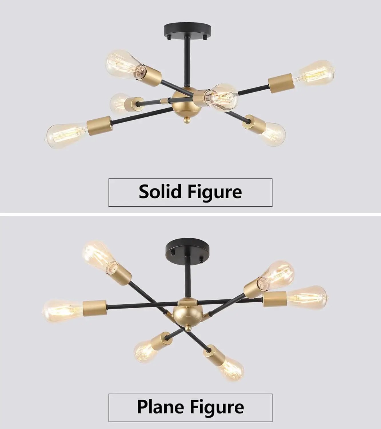 Black And Gold 6 Light Sputnik Ceiling Chandelier Semi Flush Mount UL Listed from PriceLows™
