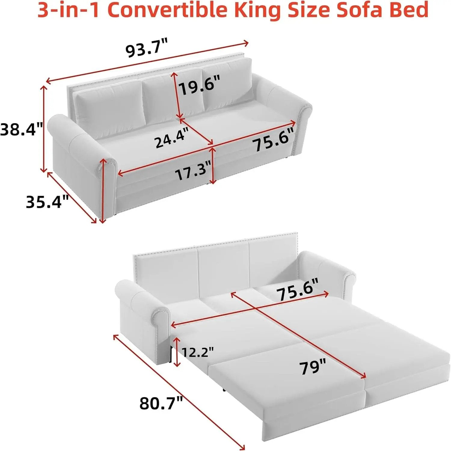 King Size Multifunctional Sleeper Sofa Beige Velvet from PriceLows™