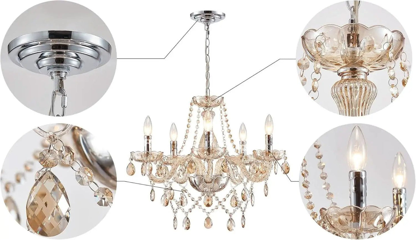 Champagne Crystal Chandelier 5 Light Modern Bedroom from PriceLows™