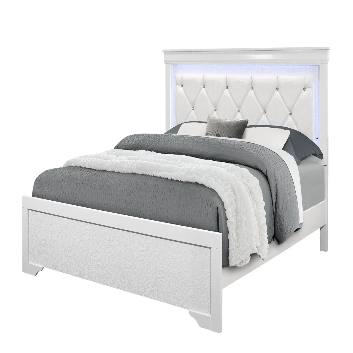 Shaker Bed With LED Lighting | Crystal Inspired Tufted Headboard | Padded Headboard | Ambient Lights