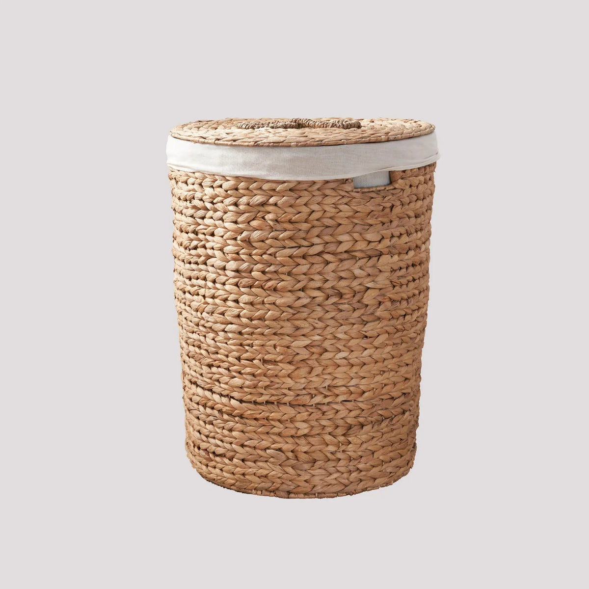 Round Laundry Hamper With Lid | Water Hyacinth Woven Wicker | Tall Storage Basket | 20 Inch Height