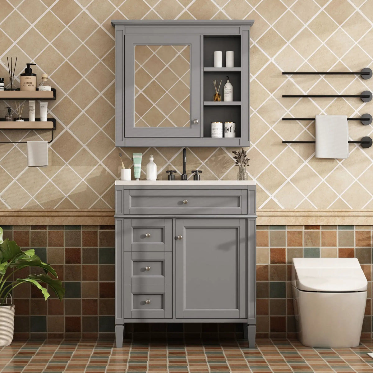 Bathroom Vanity With Medicine Cabinet | Royal Mirror Cabinet | Modern Storage | Unique Pattern Design