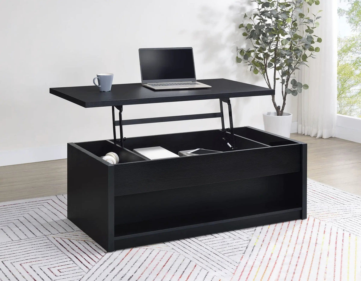 Knapp Lift Top Cocktail Coffee Table with Dual Drawers | 47.25 x 23.5 x 19 in | Engineered Wood & Veneer | Black