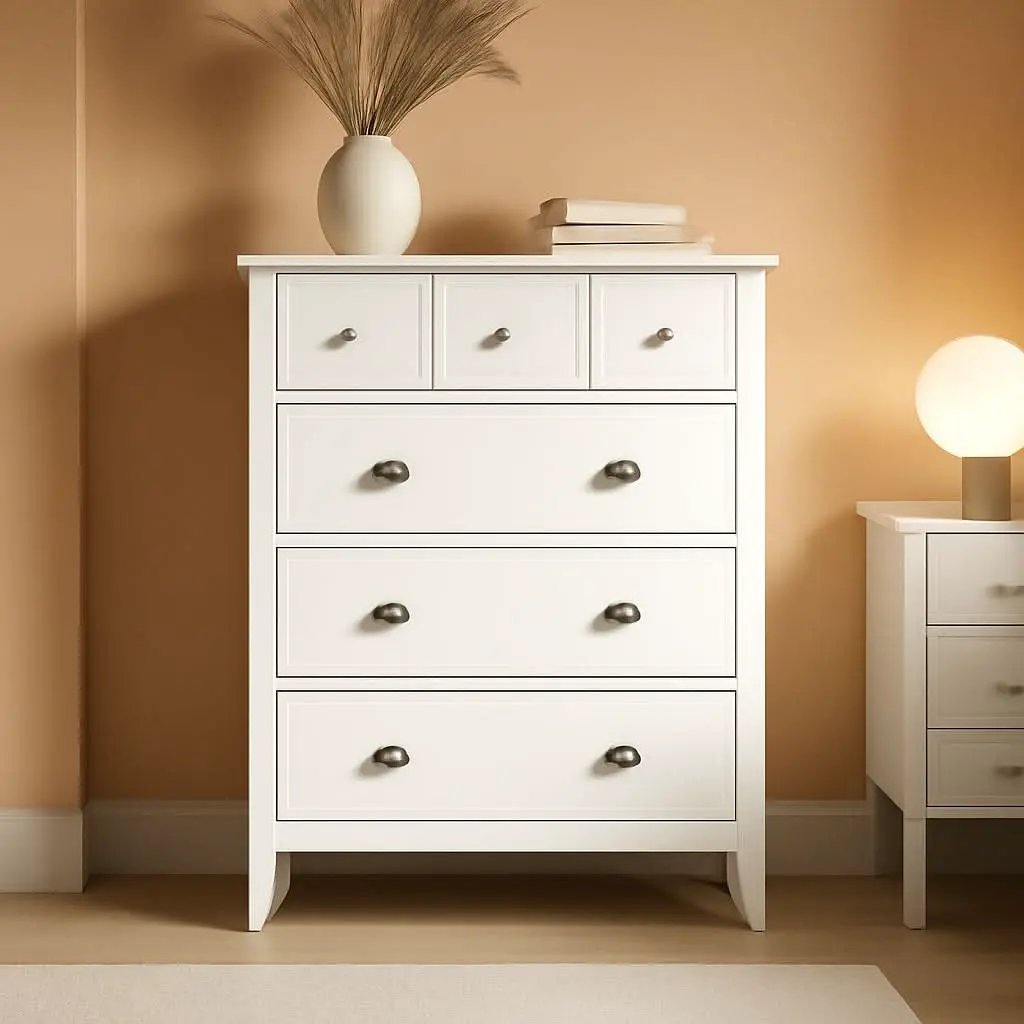 Soft White 4 Drawer Dresser With Safety Stops Stability from PriceLows™