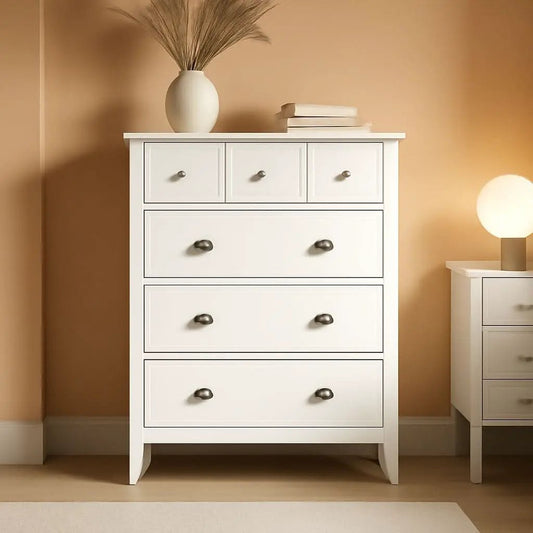 Soft White 4 Drawer Dresser With Safety Stops Stability from PriceLows™