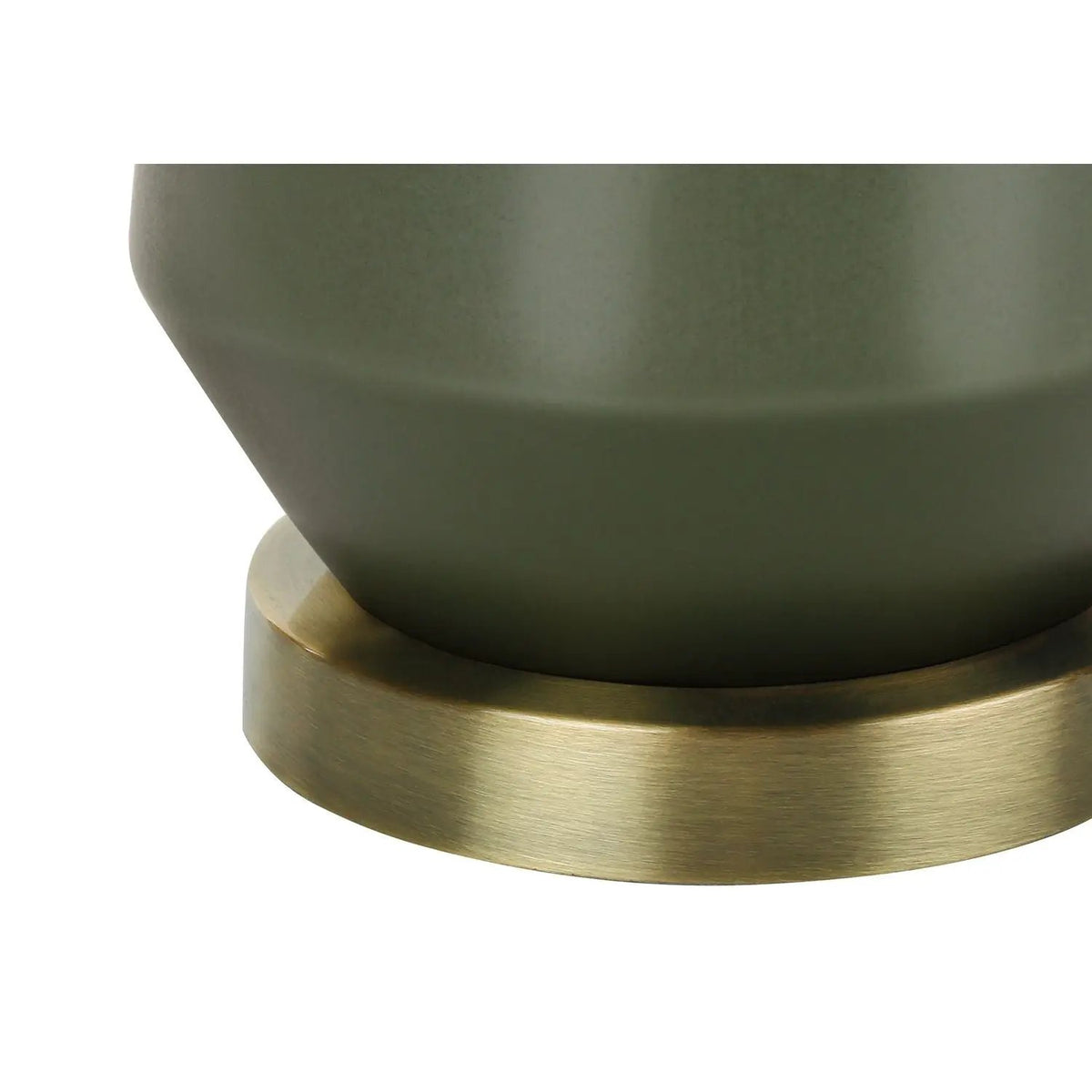 Green Ceramic Table Lamp | Ivory Linen Drum Shade | 26 Inch Height | Gold Accents
