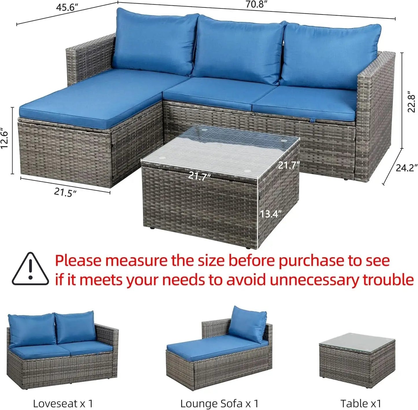 3-Piece Outdoor Wicker Sofa Set with Glass Table from PriceLows™