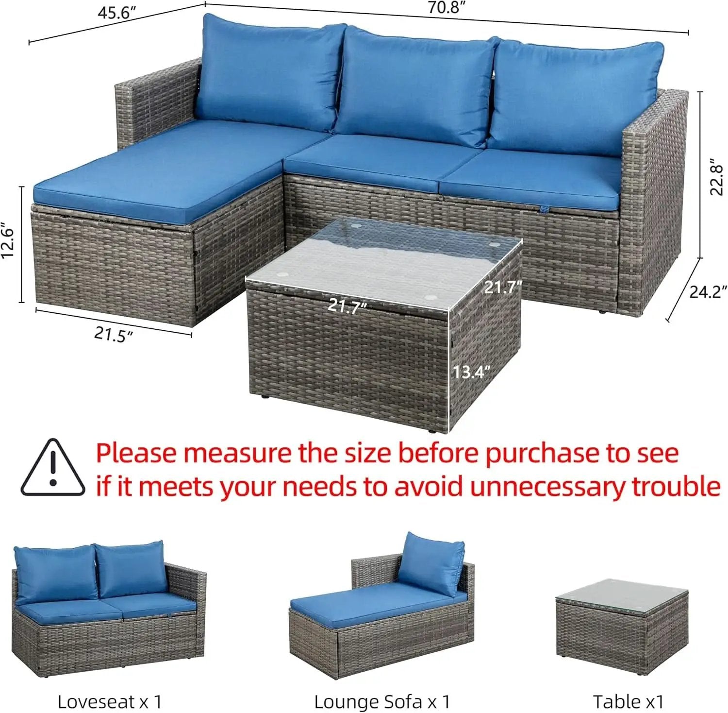 3-Piece Outdoor Wicker Sofa Set with Glass Table from PriceLows™