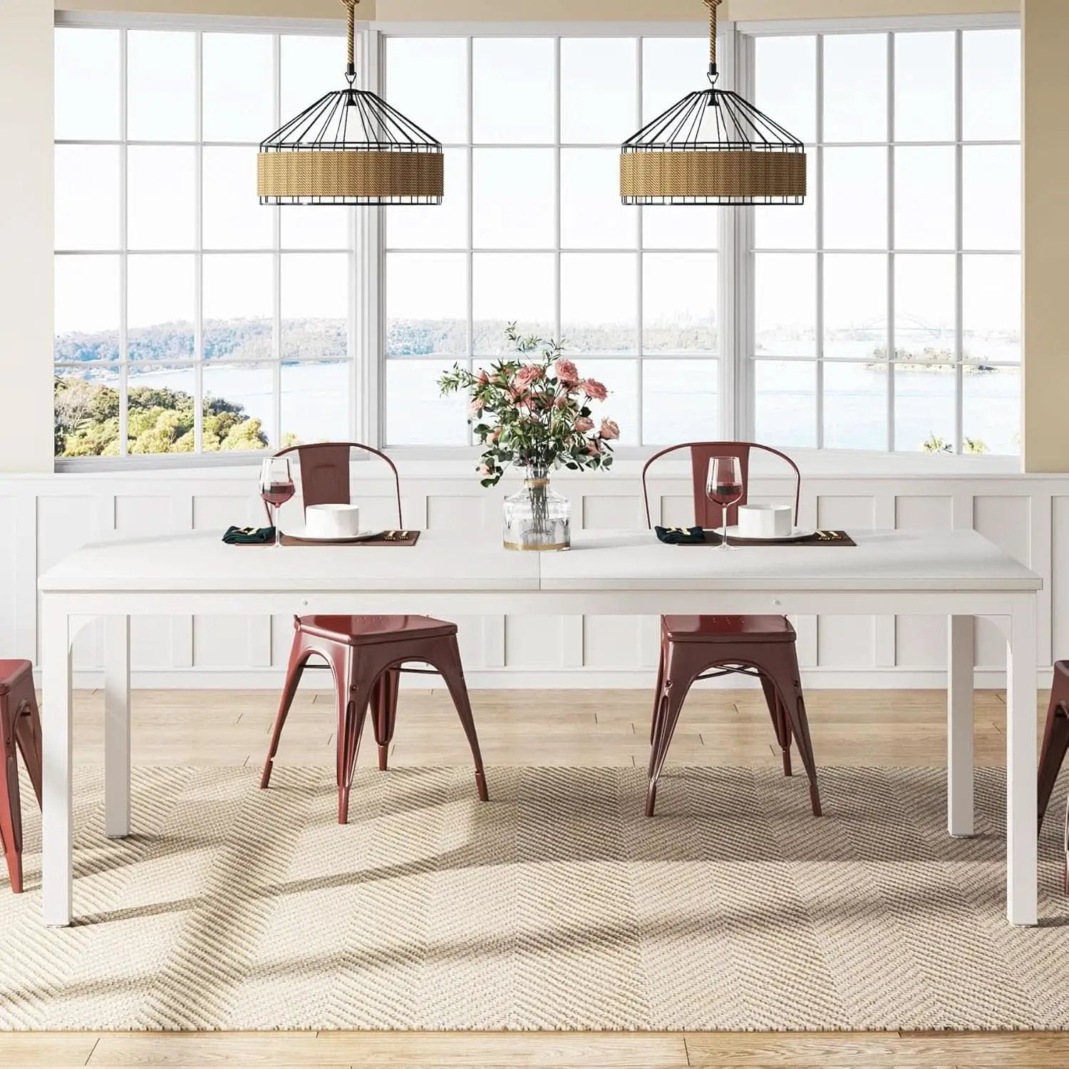 White 78-Inch Dining Table For 6-8, Rectangular Dining Room from PriceLows™
