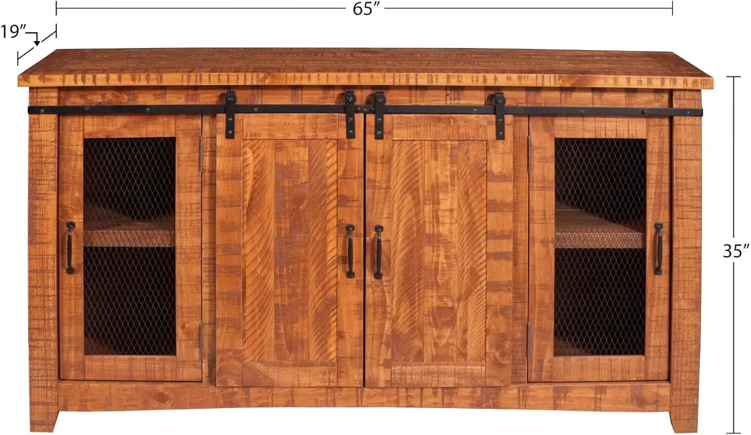 65 Inch Solid Wood TV Stand Honey Tobacco With Rustic Doors from PriceLows™