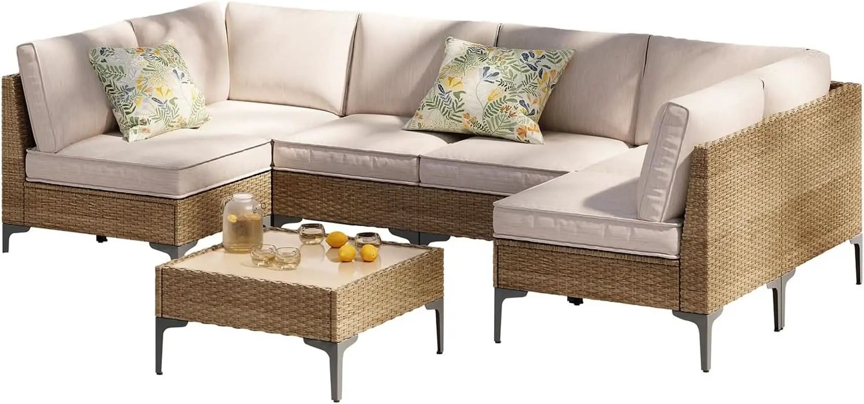 7 Piece Wicker Patio Furniture Set with Thick Cushions from PriceLows™