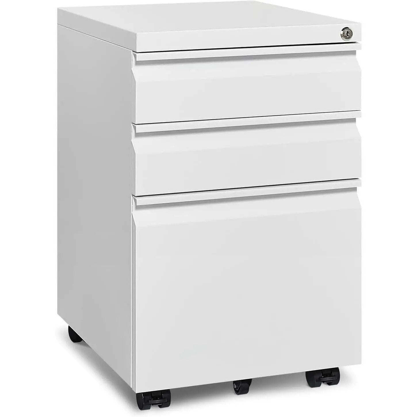 White Rolling File Cabinet With Lock Office Storage from PriceLows™