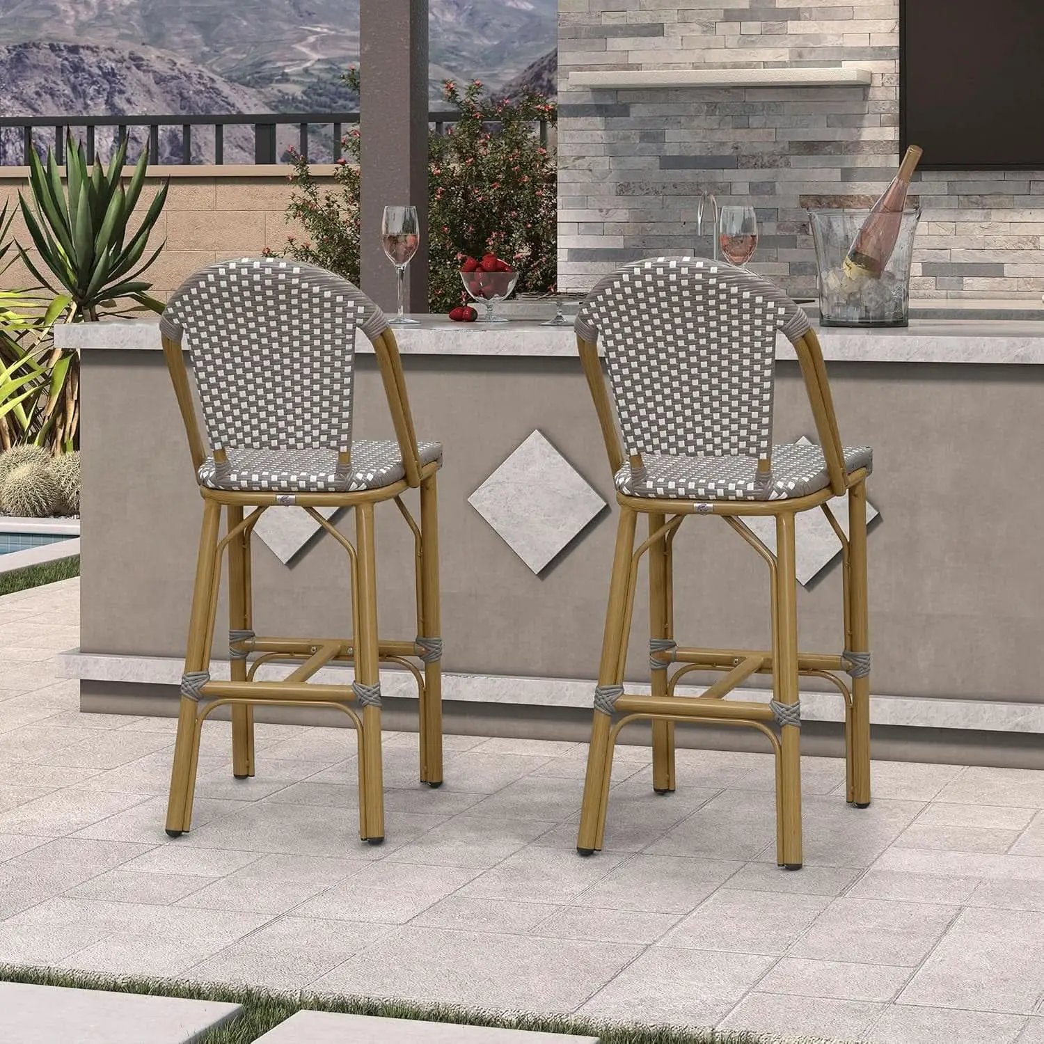French Style Rattan Bar Stools Set for Outdoor Spaces from PriceLows™
