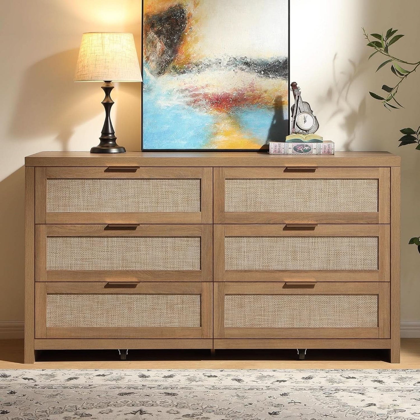 Rattan Dresser FiftySixPointNineInches Wide Six Drawer from PriceLows™