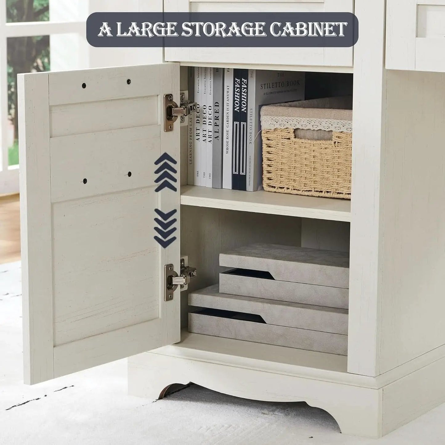 60 Inch Farmhouse L Shaped Desk Antique White With Drawers from PriceLows™