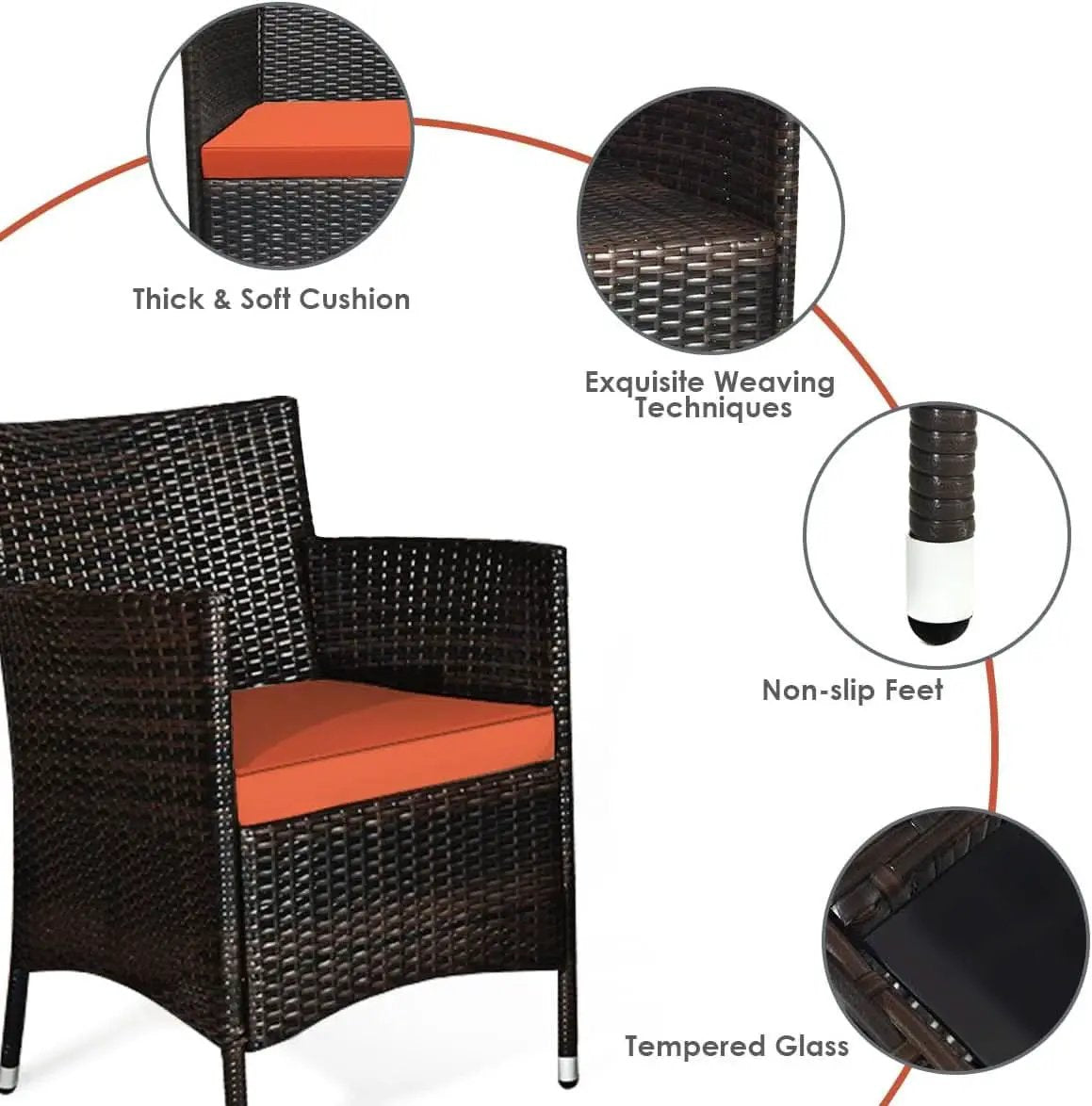 Rattan Patio Set With Cushioned Chairs And Glass Table from PriceLows™