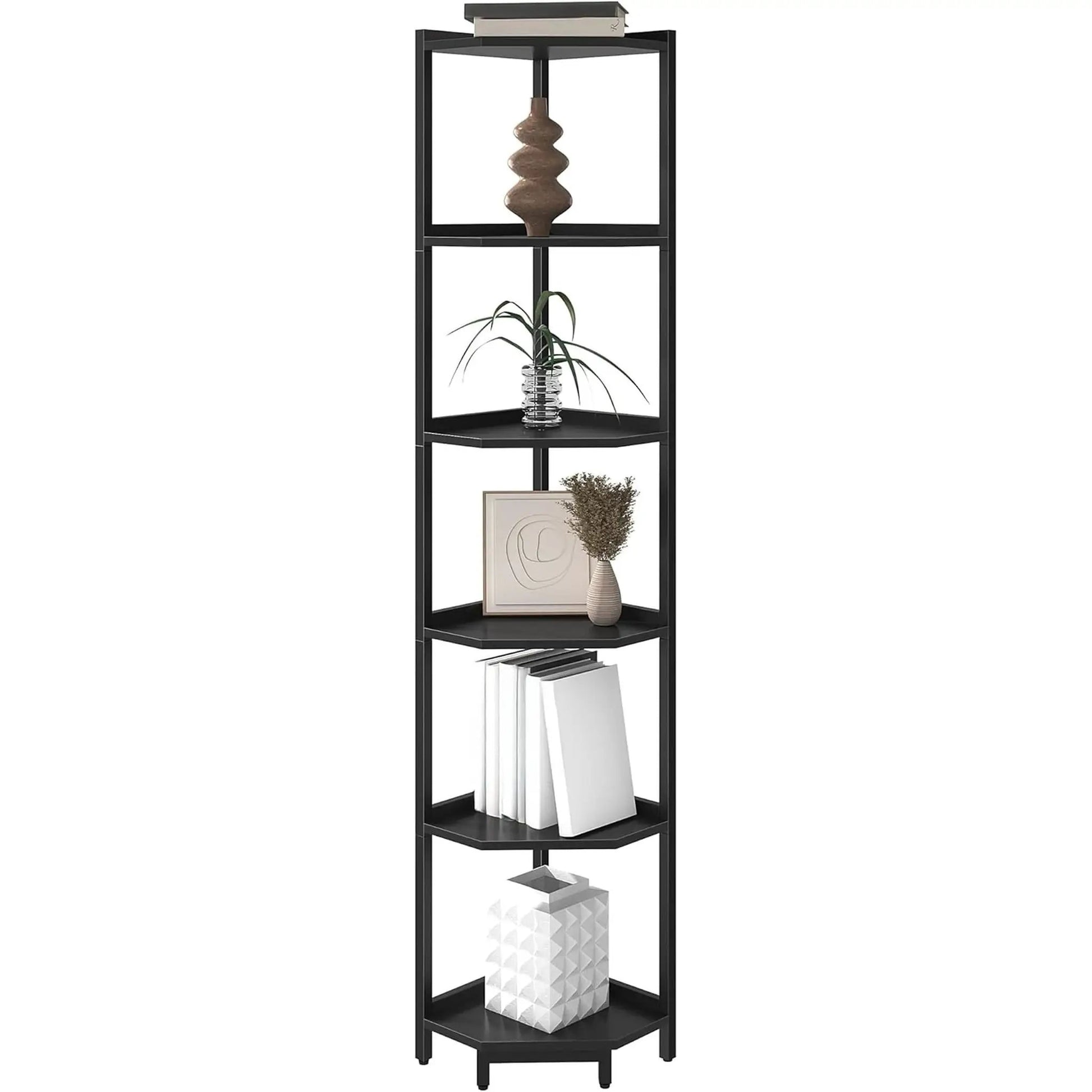 6 Tier Black Corner Shelf Stand Bookshelf For Living Room from PriceLows™