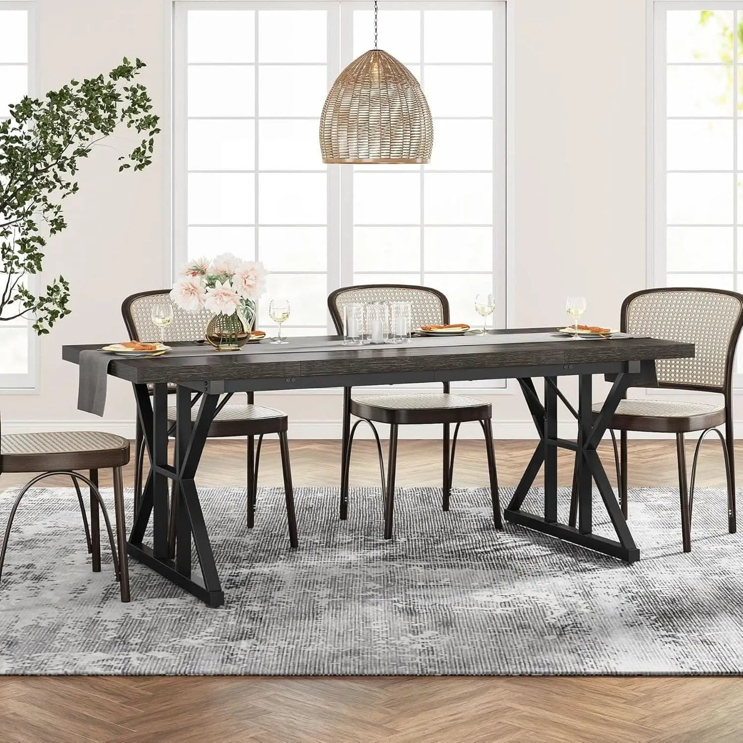 Farmhouse Dining Table 70.8 Inch Heavy Duty Metal Legs from PriceLows™