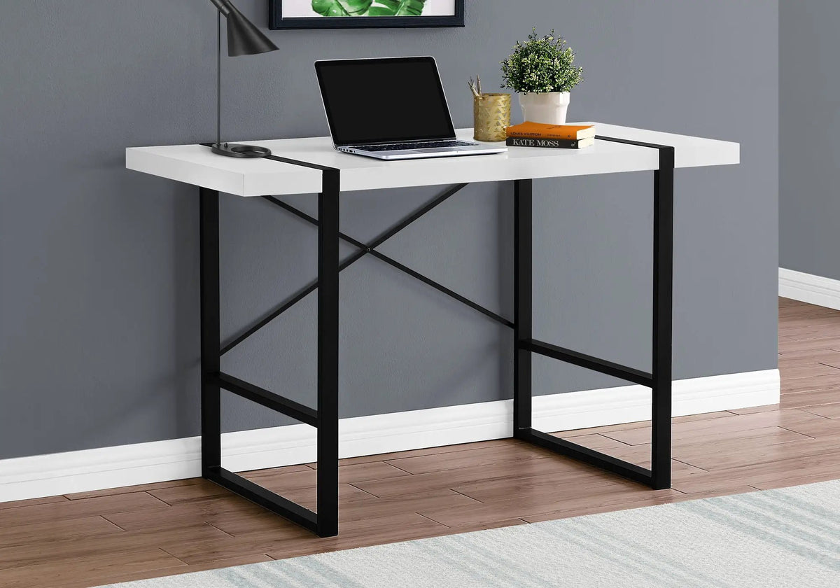 Industrial Design Computer Desk | 49 Inch Width | Thick-Panel Desktop | X-Shaped Metal Bar