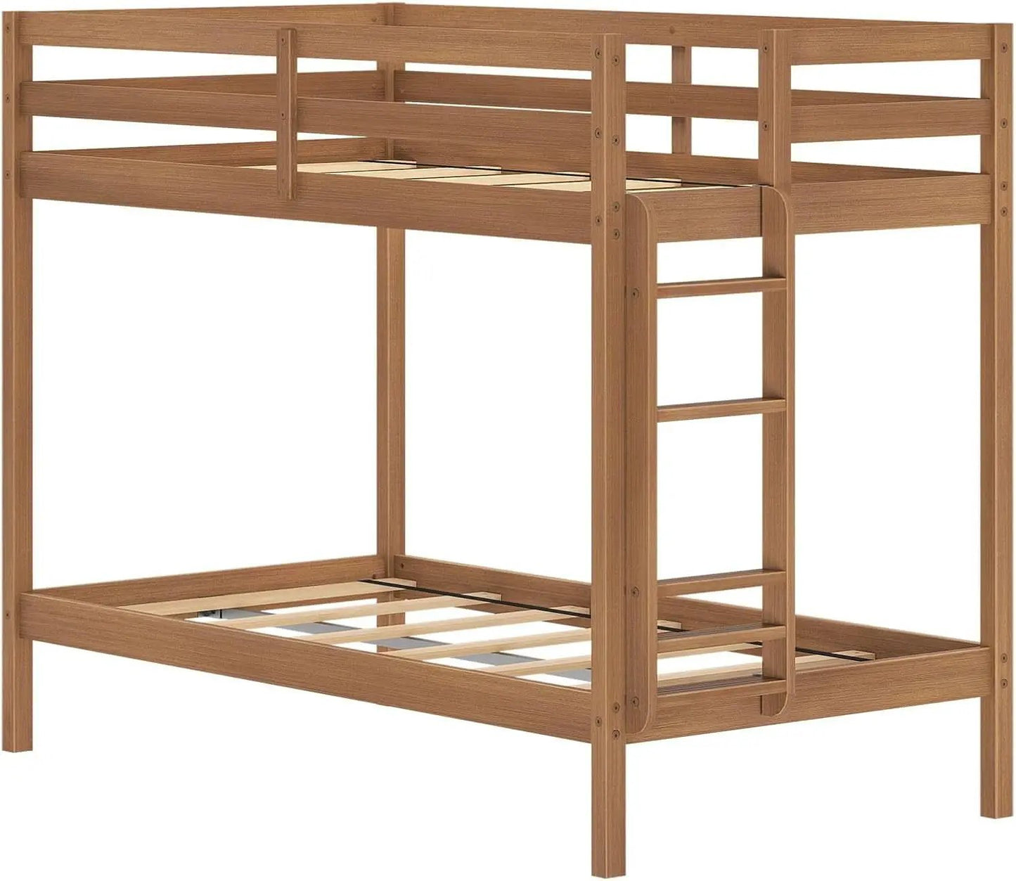 Engineered Wood Twin Over Twin Bunk Bed With Ladder Oak Finish from PriceLows™