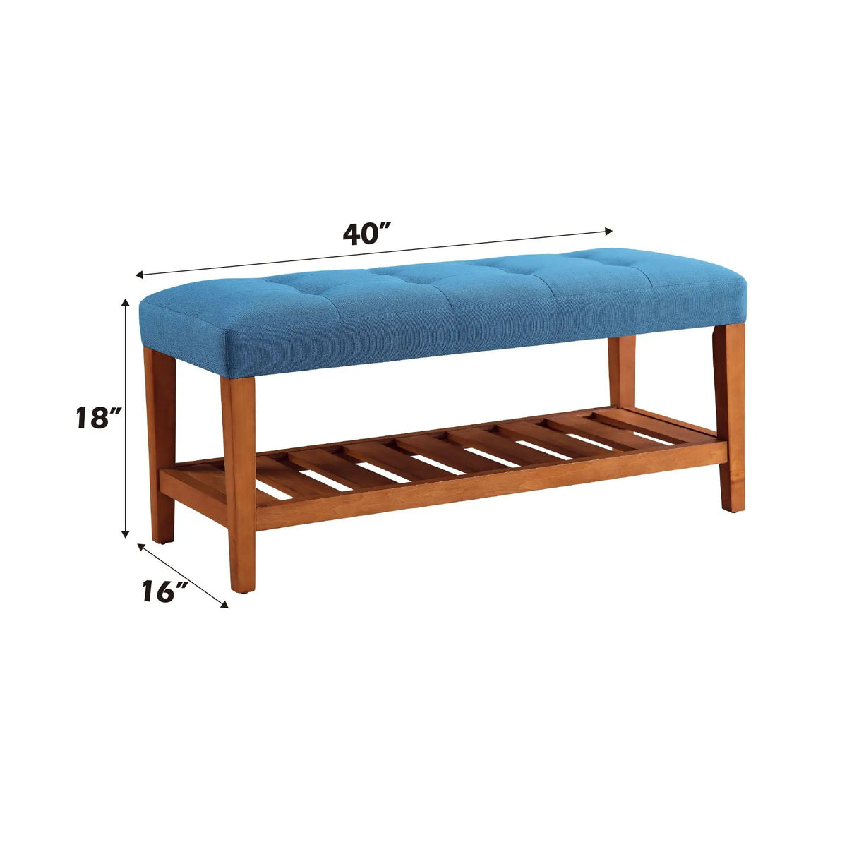 Charla Upholstered Bench | Tufted Fabric Seat | Oak Color Scheme | Armless Rectangular Design