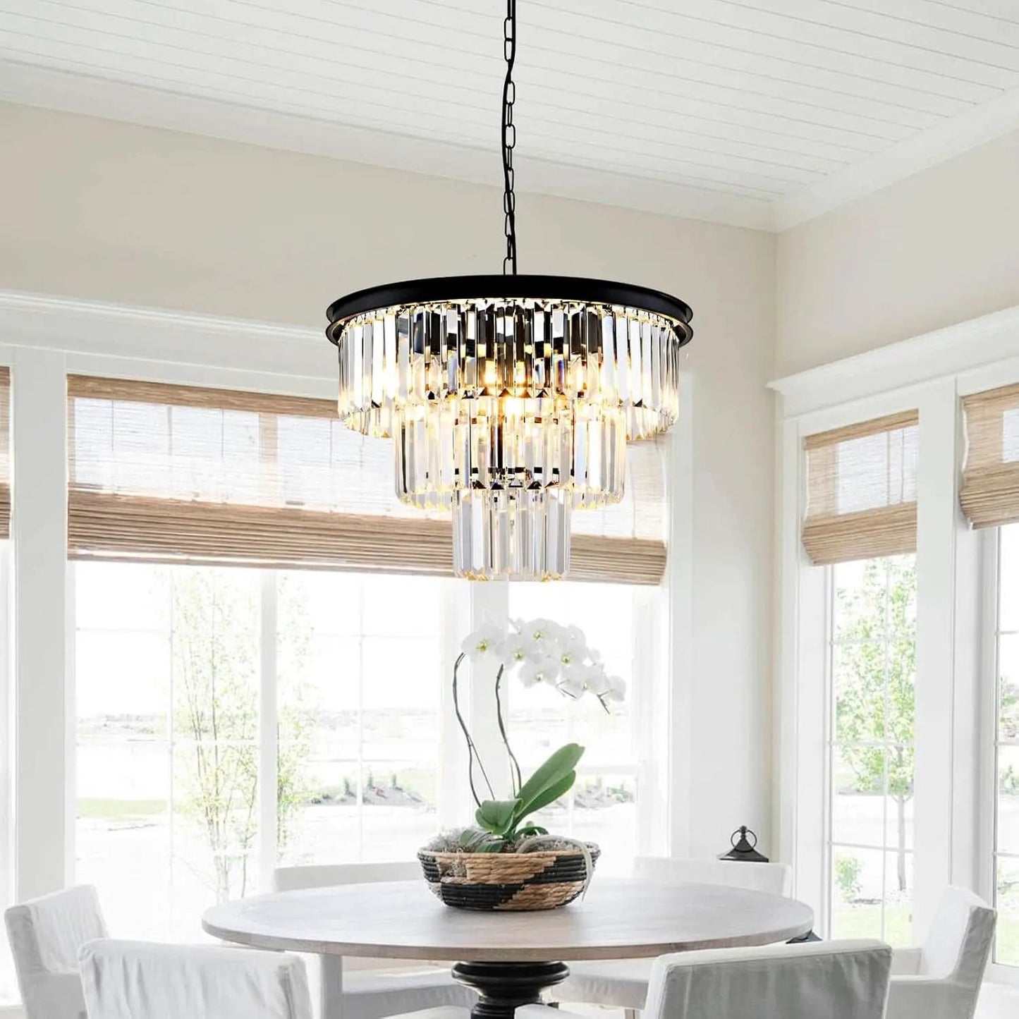 8 Light Black Crystal Chandelier Elegant Dining Fixture from PriceLows™