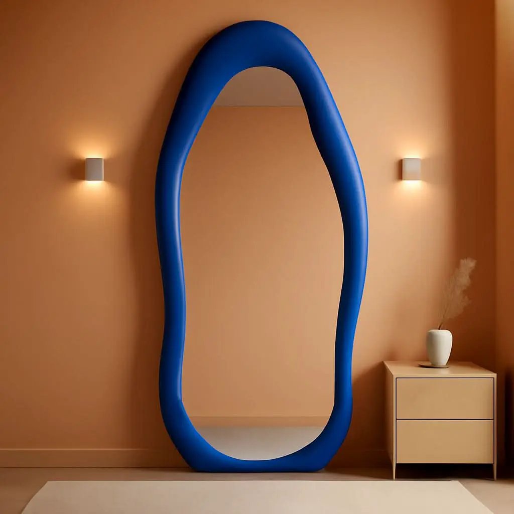 Blue Irregular Wavy Full Length Floor Mirror 63x24 Inch from PriceLows™