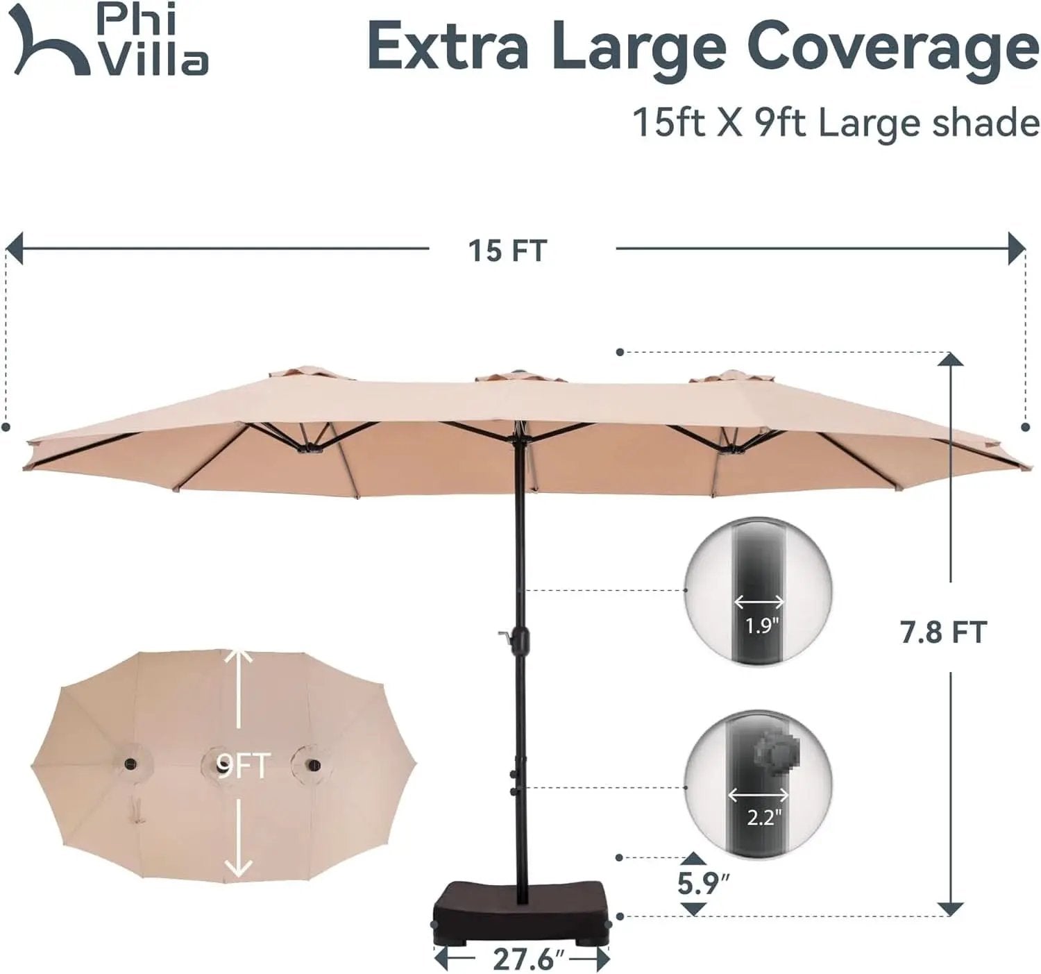 15 Foot Double Sided Patio Umbrella For Outdoor Shade from PriceLows™