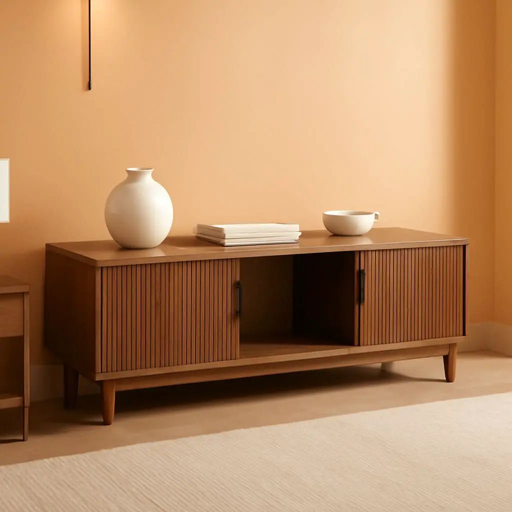 Walton Modern Fluted Door Low TV Stand For 65 Inch TV Mocha from PriceLows™