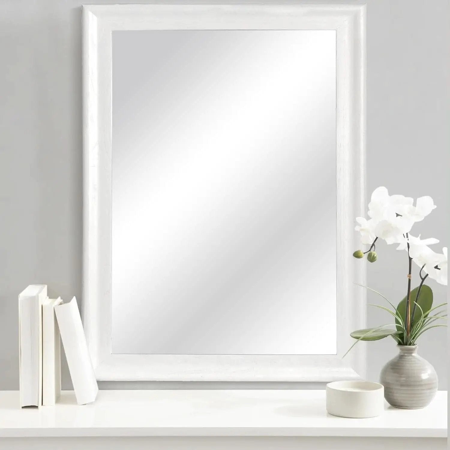 White Wood Wall Mirror 30 X 40 Inch Rectangle Rustic Vanity Mirror from PriceLows™
