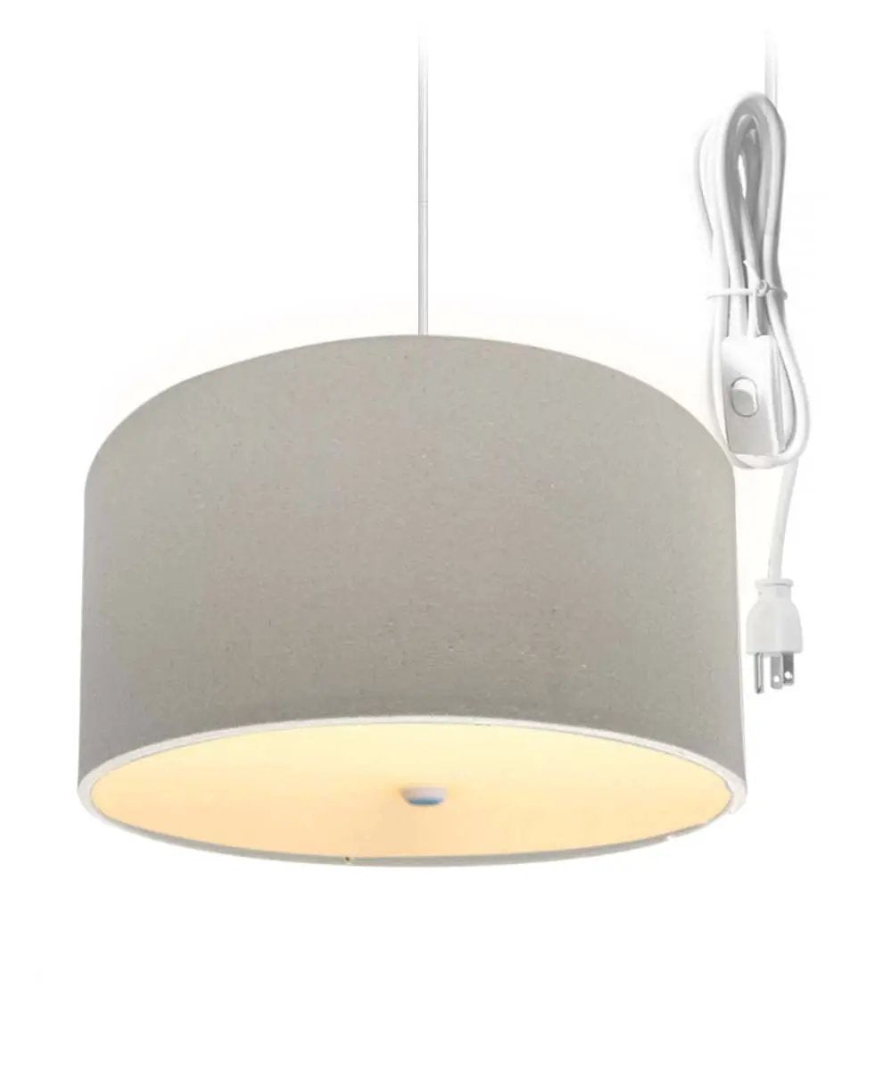 Plug In Swag Pendant | Two Light | Oatmeal Linen Drum | 16 Inch Wide
