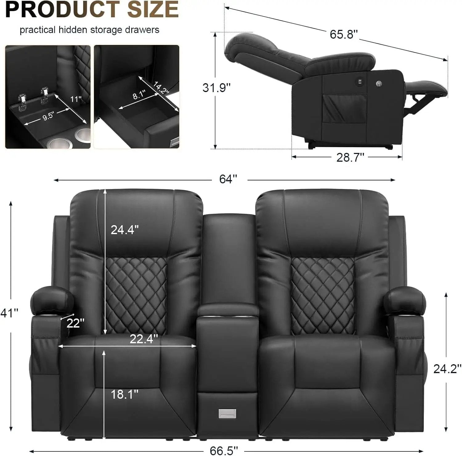 Loveseat Recliner Sofa With Storage Console And USB Ports from PriceLows™