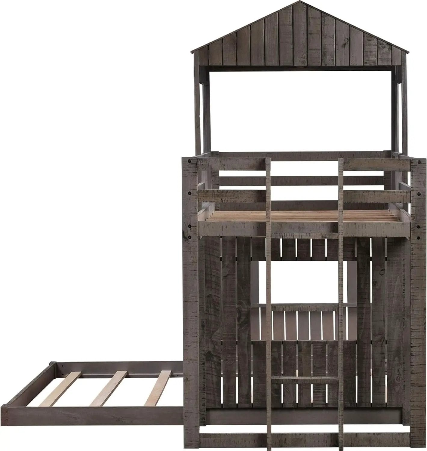 House Bunk Beds Twin Over Full Wood Distressed Grey from PriceLows™