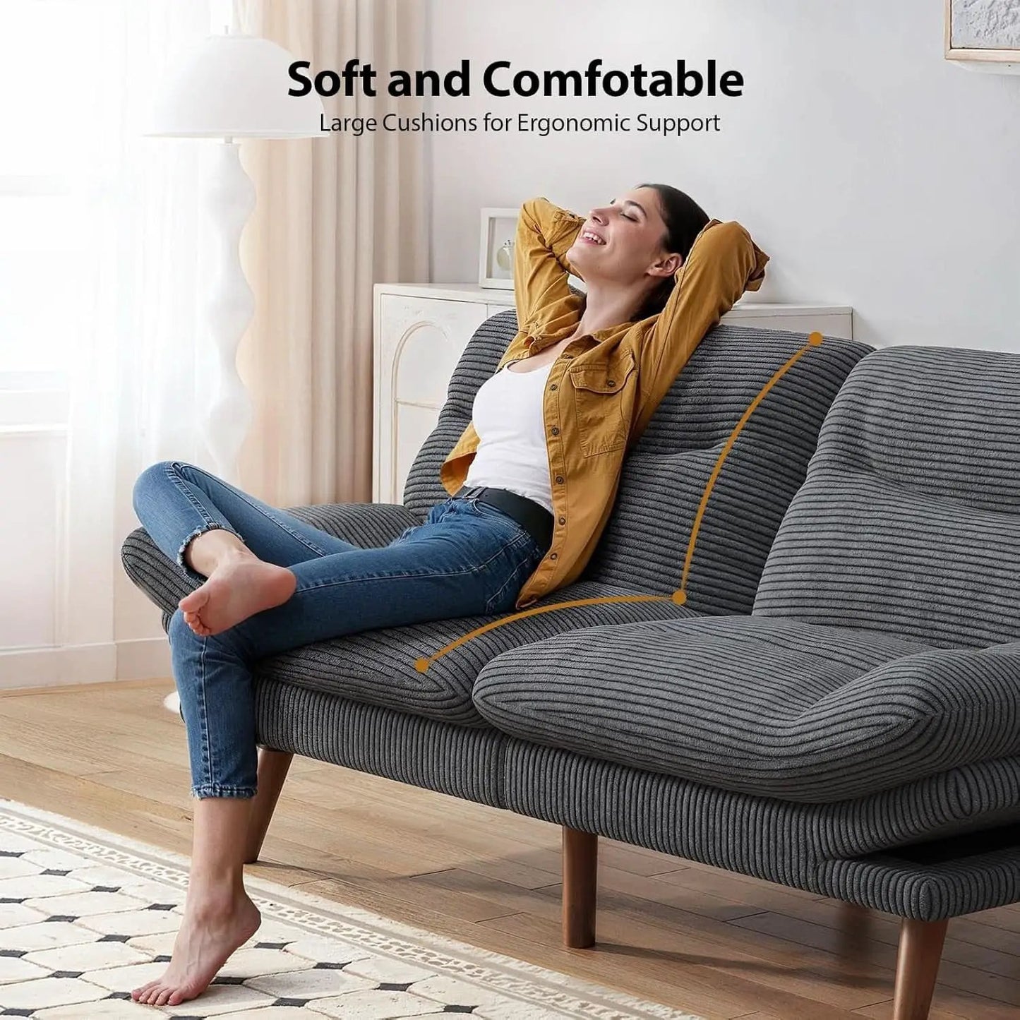 Corduroy Grey 73In Adjustable Backrest Futon SofaBed from PriceLows™
