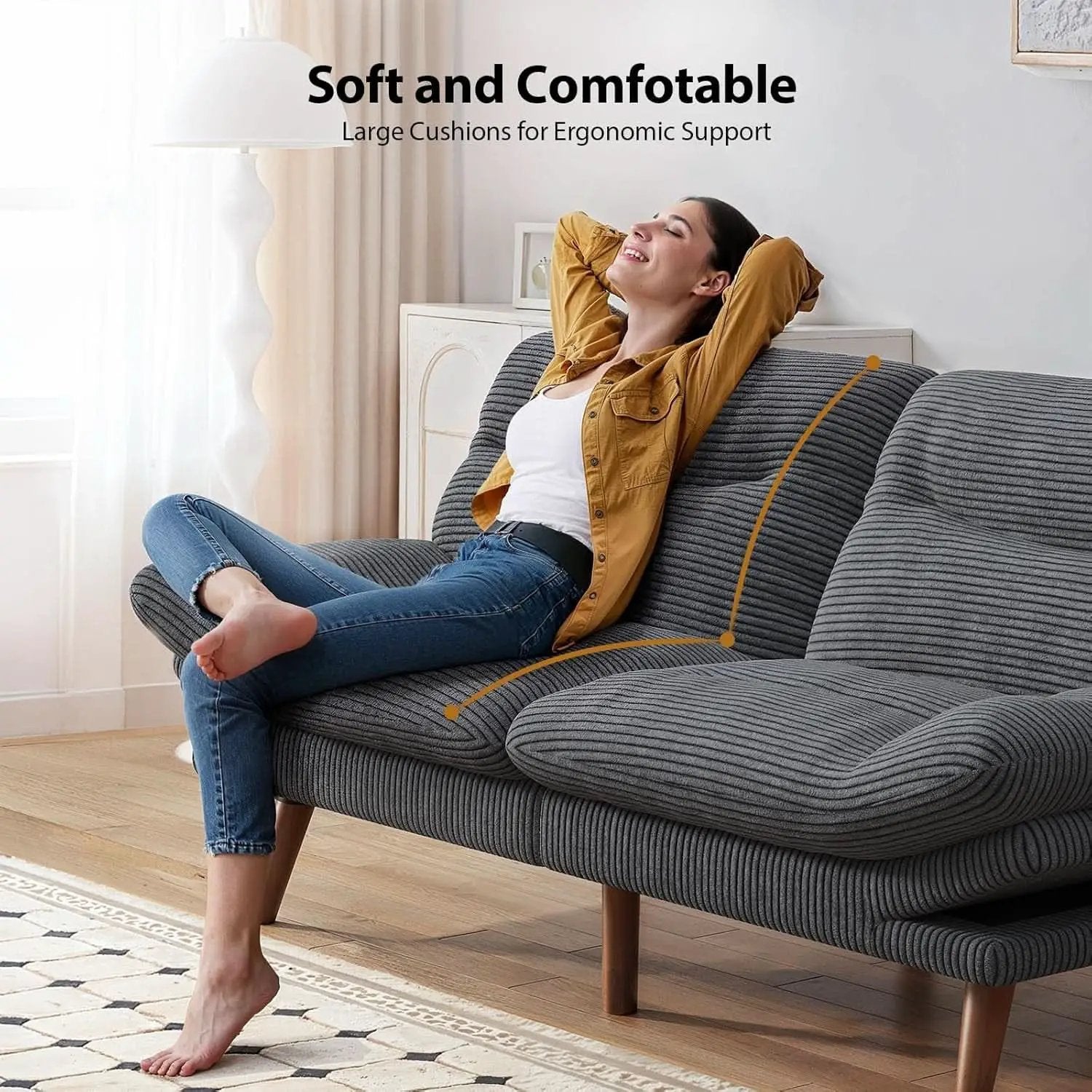 Corduroy Grey 73In Adjustable Backrest Futon SofaBed from PriceLows™