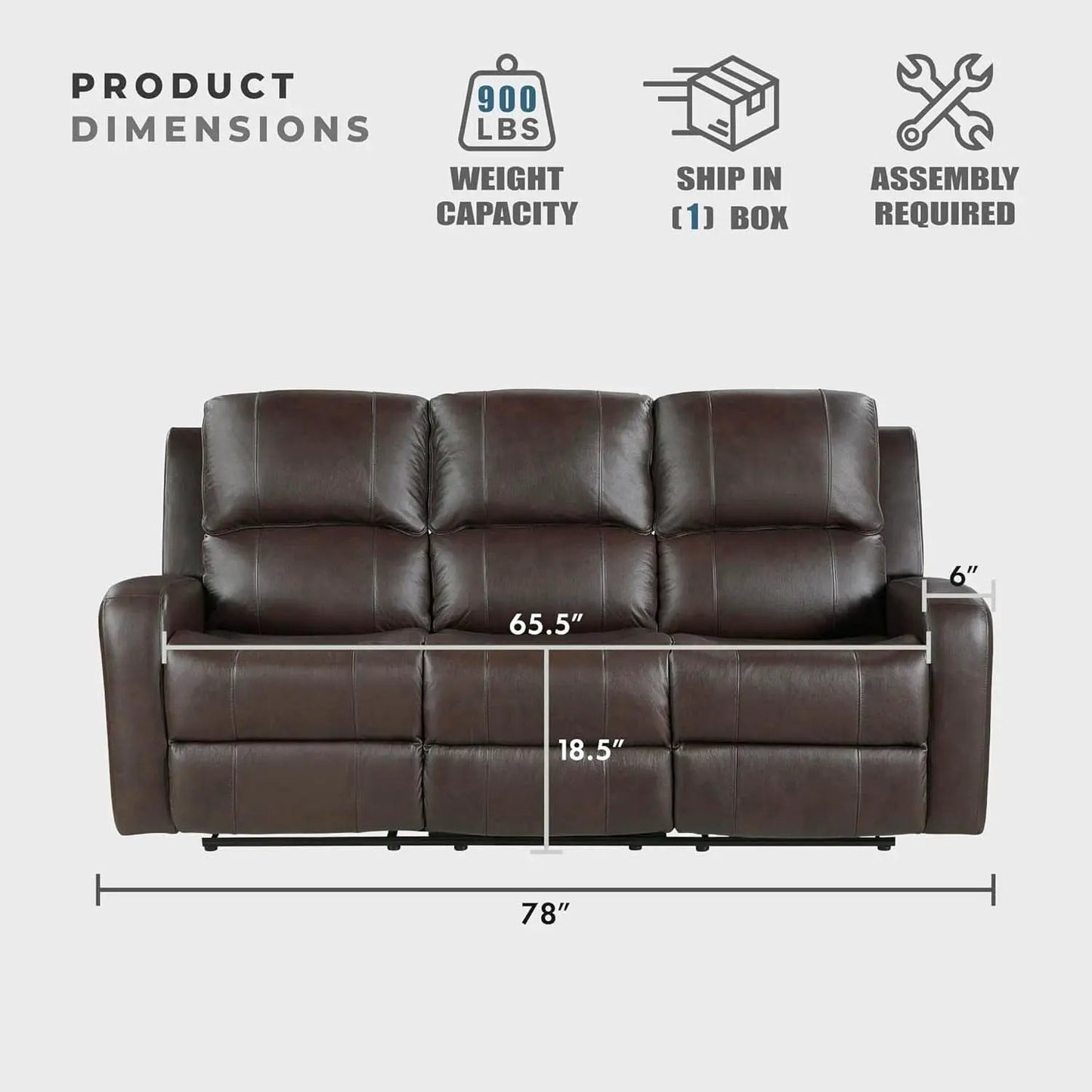 Manual Double Recliner Sofa Brown Leather Match Wall Hugger from PriceLows™