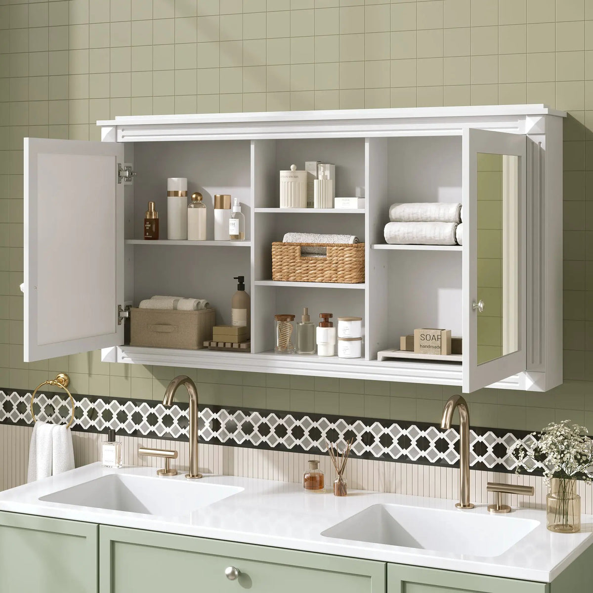 2-In-1 Wall Mirror Cabinet | 55 Inch Width | Soft-Closing Hinges | Dual High-Definition Mirrors