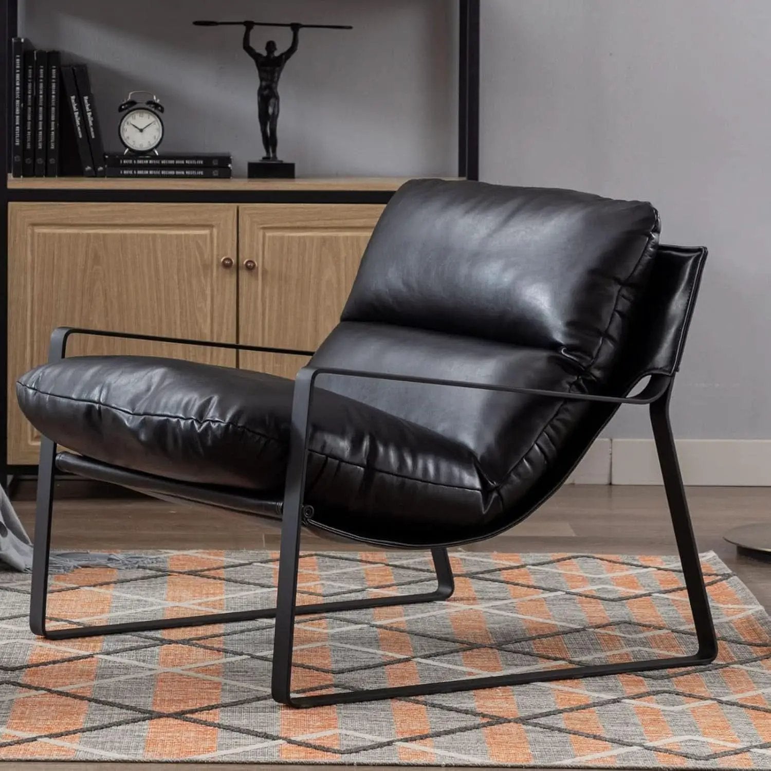 Black PU Leather MidCentury Upholstered Leisure Armchair from PriceLows™