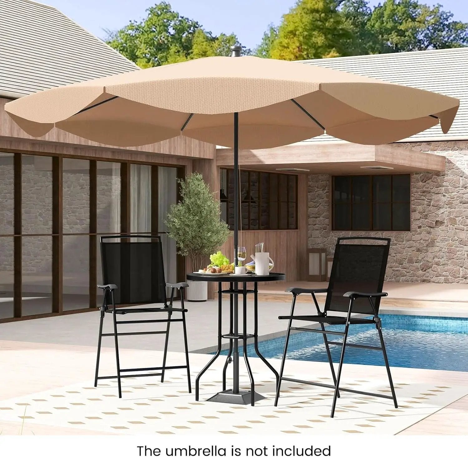 Patio Table And Chairs Set 3 Piece With DPC Tabletop And Folding Counter Height Chairs from PriceLows™
