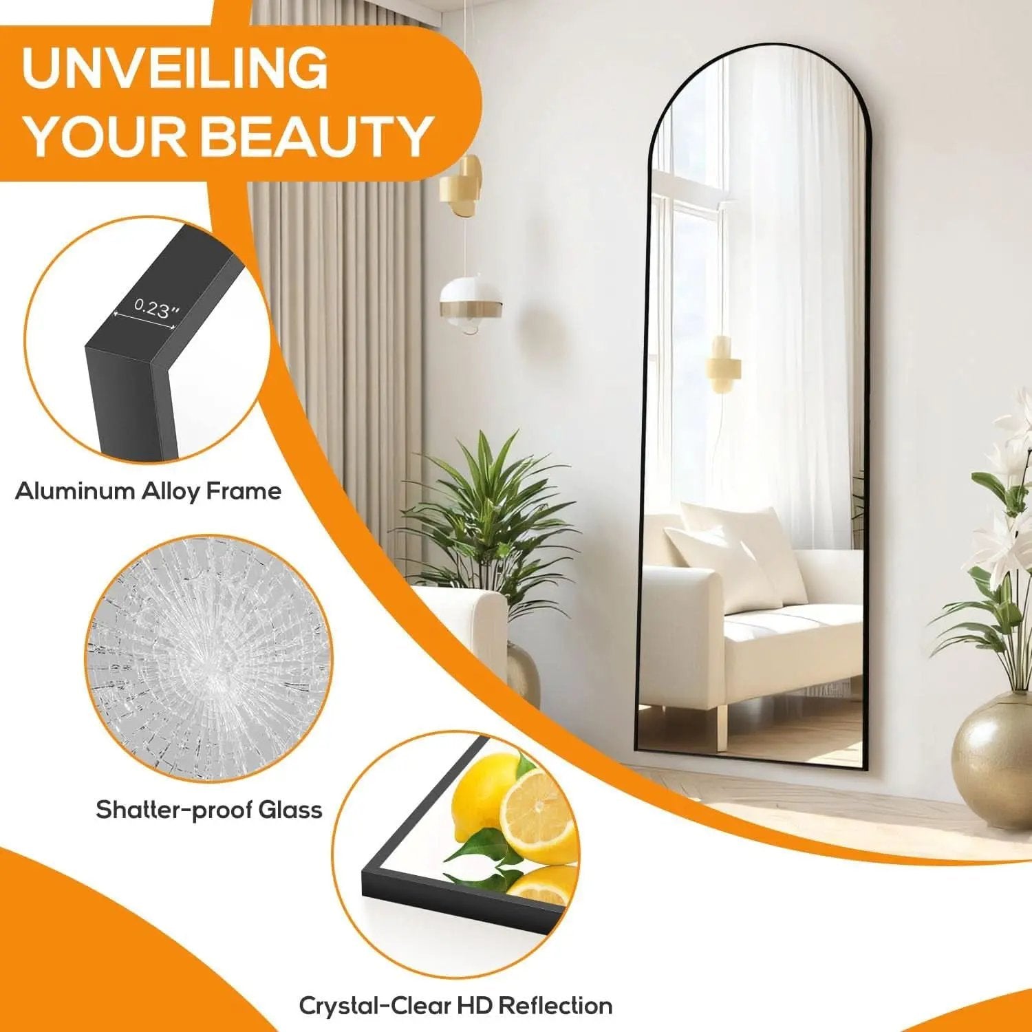 Arched Full Length Mirror 59x16 Inch Shatterproof Glass from PriceLows™