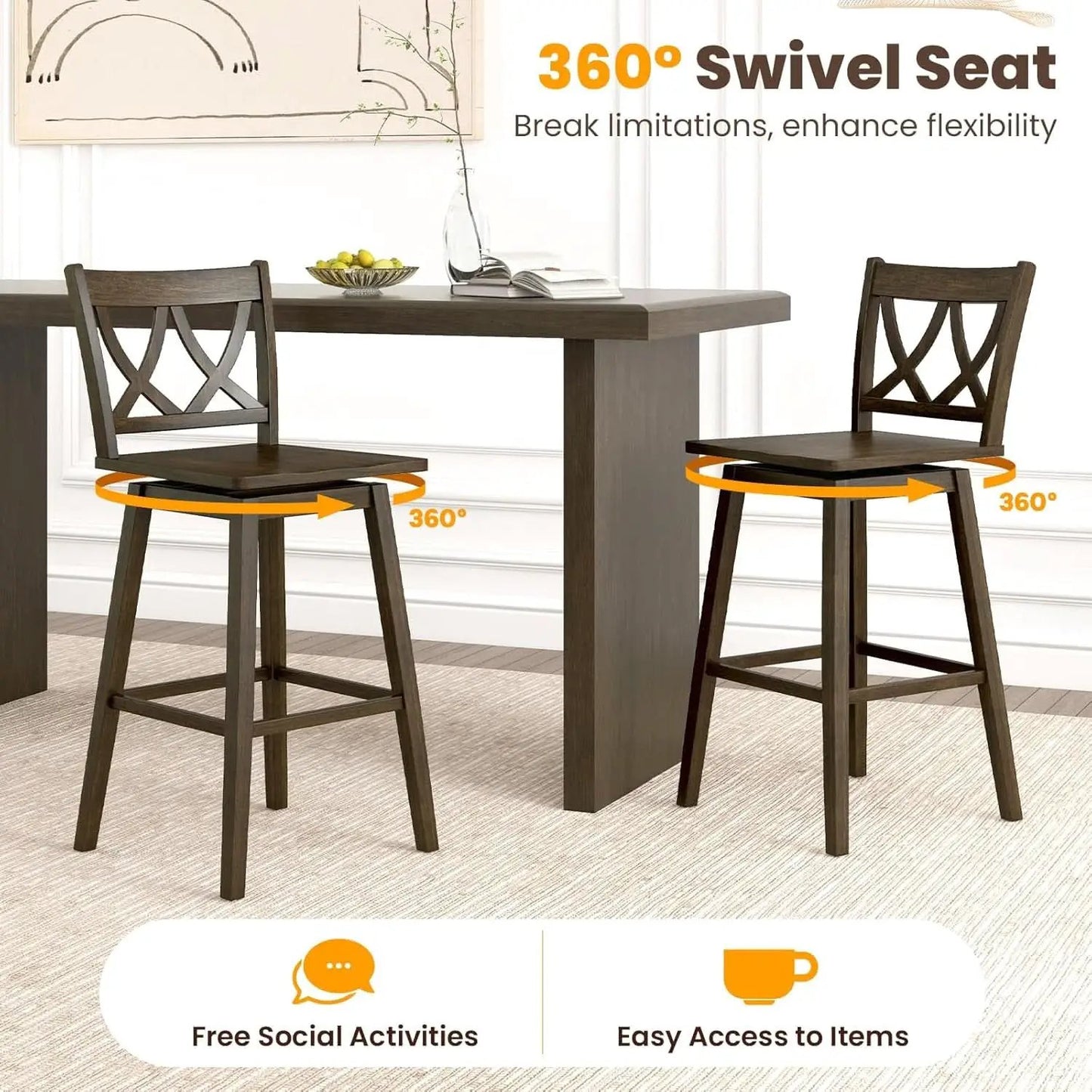 Swivel Wooden Bar Stools Set of Four Dark Grey from PriceLows™