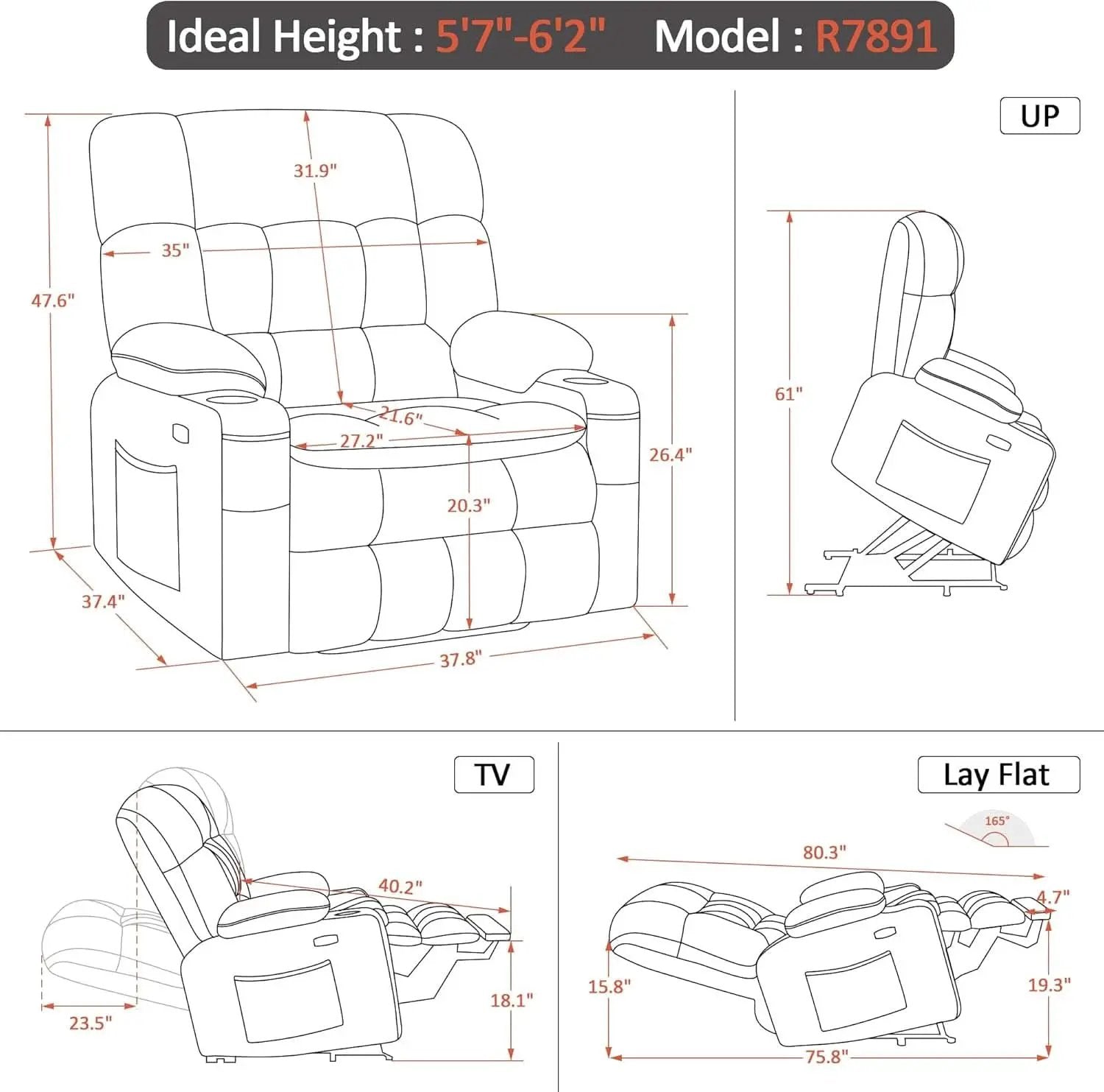 Large Power Lift Recliner With Massage And USB Ports from PriceLows™
