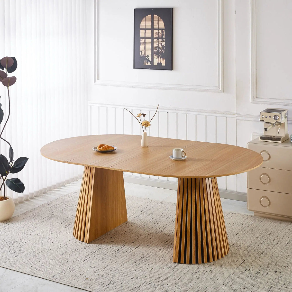 Extendable Dining Table | Pedestal Frame | Durable MDF Top | Warm Oak