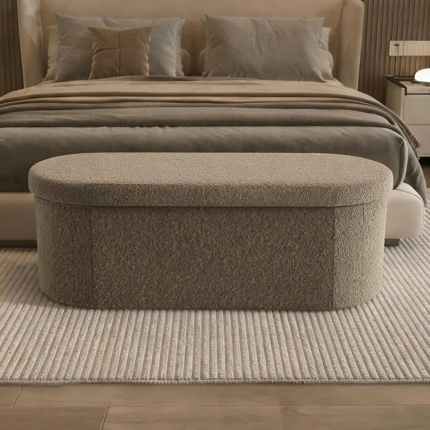 Brown 43 Inch Folding Storage Ottoman Sherpa Fabric from PriceLows™