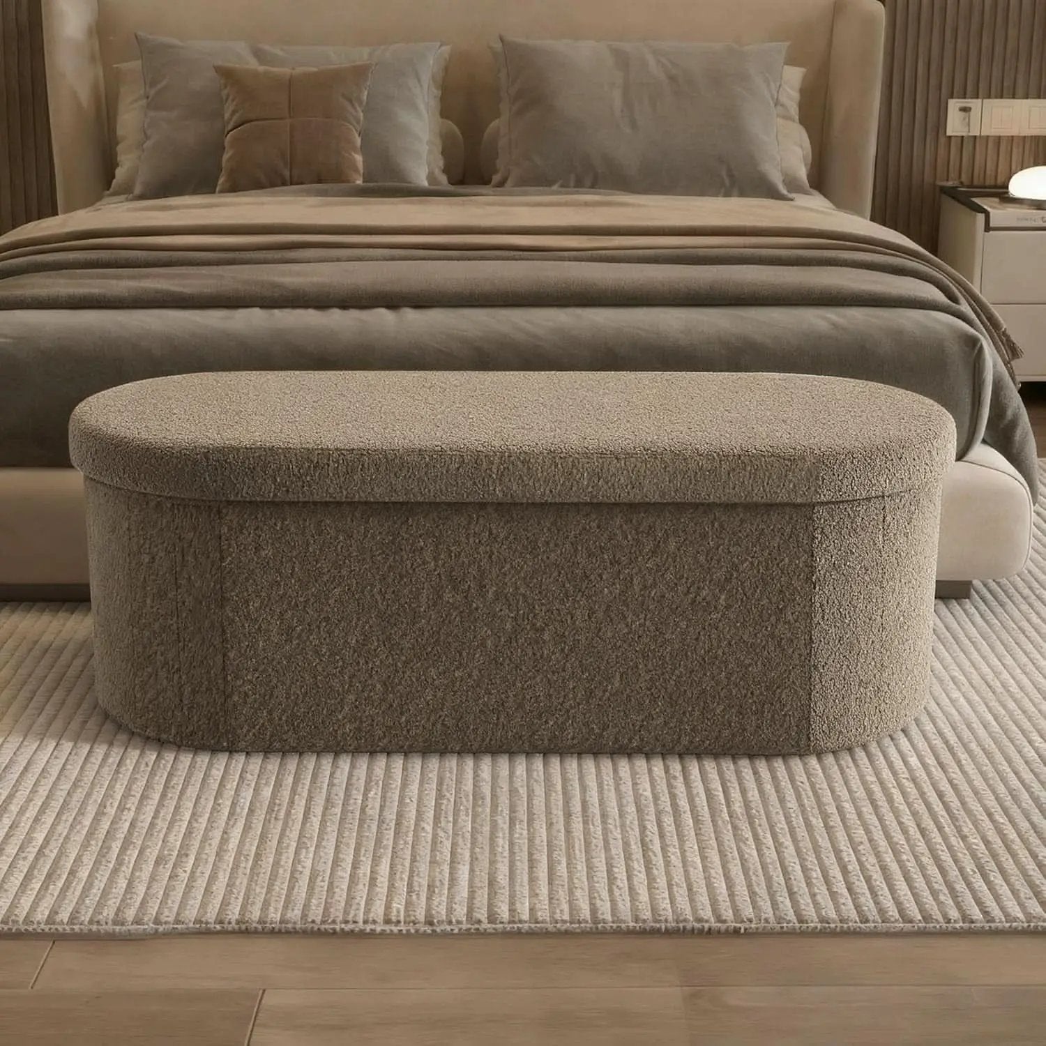 Brown 43 Inch Folding Storage Ottoman Sherpa Fabric from PriceLows™