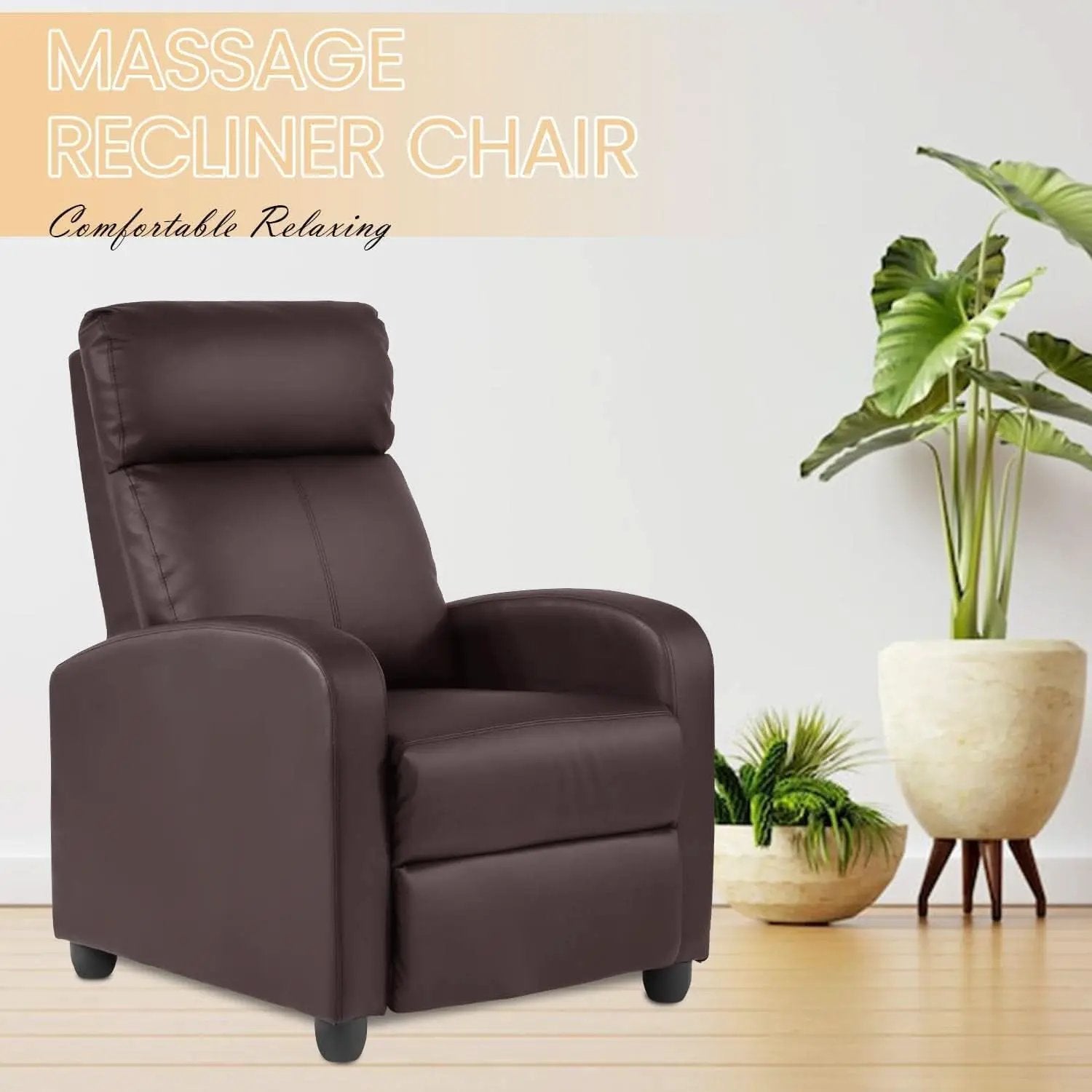 Massage Recliner Chair With Footrest And Brown PU Leather from PriceLows™